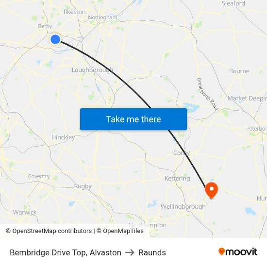 Bembridge Drive Top, Alvaston to Raunds map