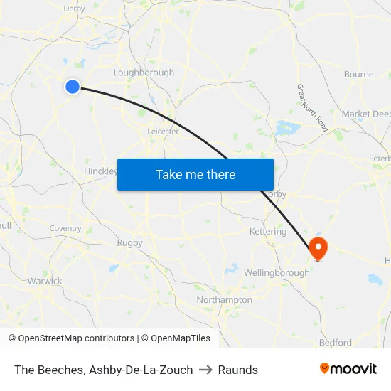 The Beeches, Ashby-De-La-Zouch to Raunds map