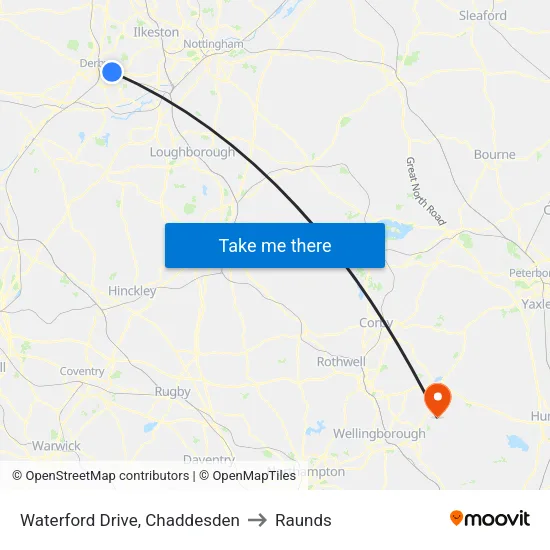 Waterford Drive, Chaddesden to Raunds map