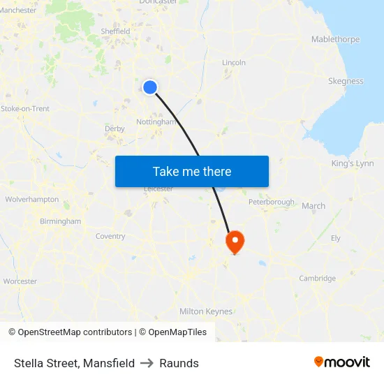 Stella Street, Mansfield to Raunds map
