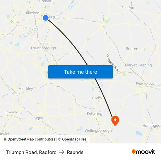 Triumph Road, Radford to Raunds map