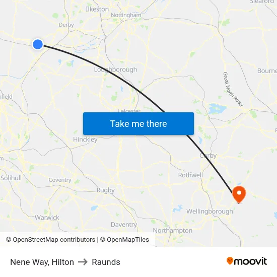Nene Way, Hilton to Raunds map