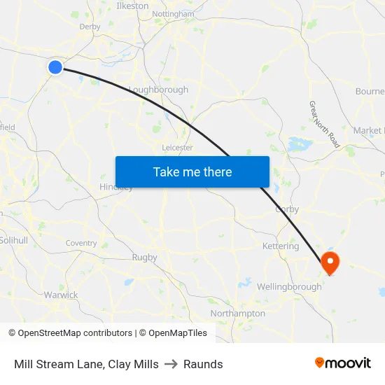 Mill Stream Lane, Clay Mills to Raunds map
