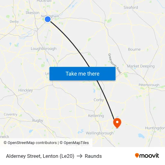 Alderney Street, Lenton (Le20) to Raunds map
