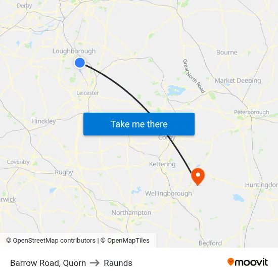 Barrow Road, Quorn to Raunds map