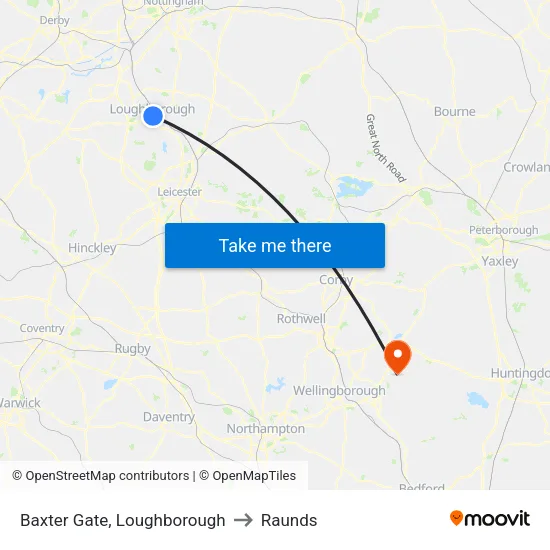 Baxter Gate, Loughborough to Raunds map