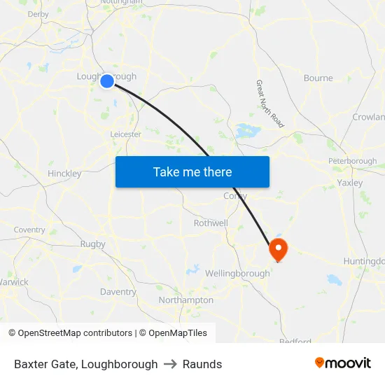 Baxter Gate, Loughborough to Raunds map