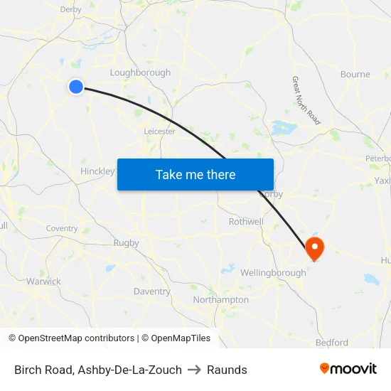 Birch Road, Ashby-De-La-Zouch to Raunds map