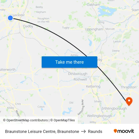 Braunstone Leisure Centre, Braunstone to Raunds map