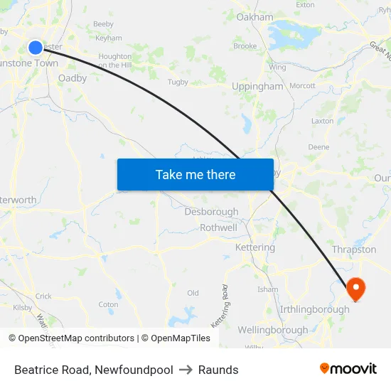 Beatrice Road, Newfoundpool to Raunds map