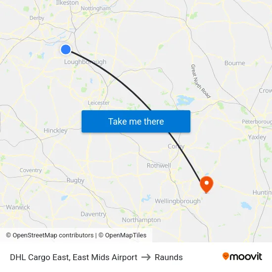 DHL Cargo East, East Mids Airport to Raunds map