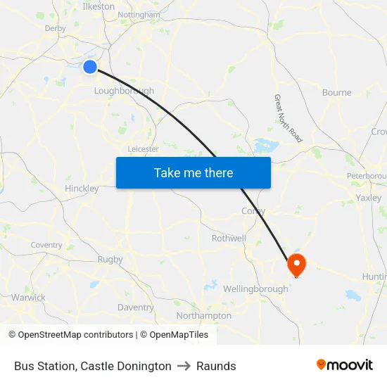 Bus Station, Castle Donington to Raunds map