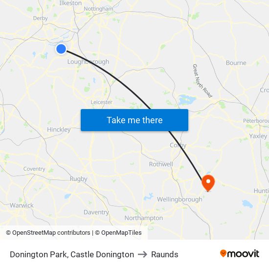 Donington Park, Castle Donington to Raunds map