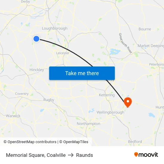 Memorial Square, Coalville to Raunds map