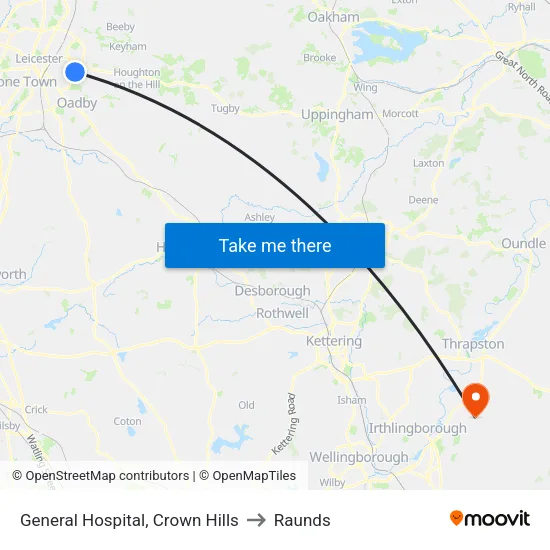 General Hospital, Crown Hills to Raunds map