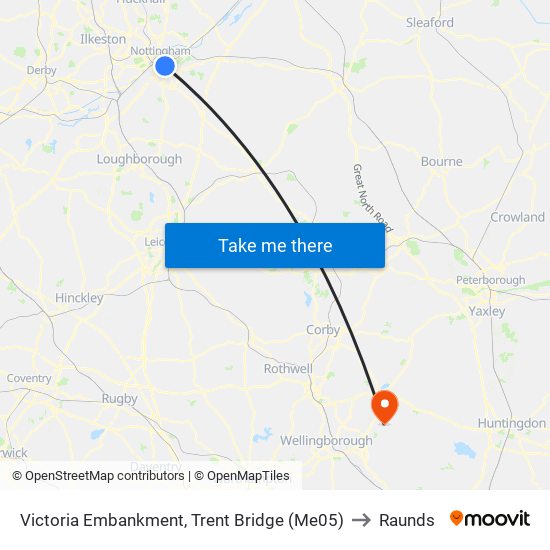 Victoria Embankment, Trent Bridge (Me05) to Raunds map