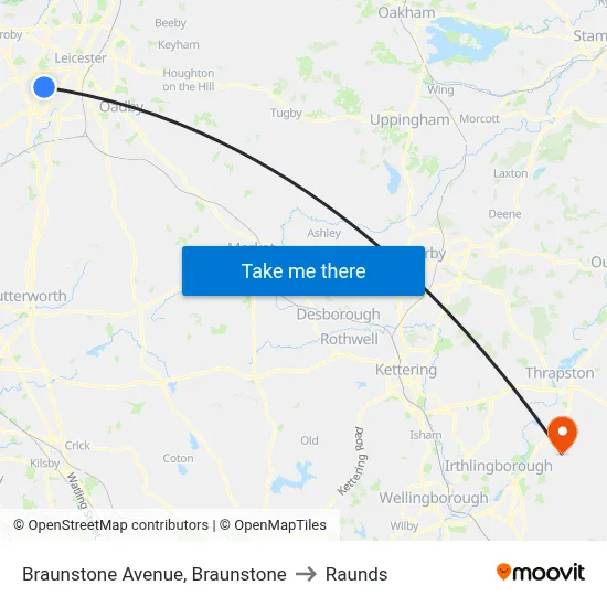 Braunstone Avenue, Braunstone to Raunds map
