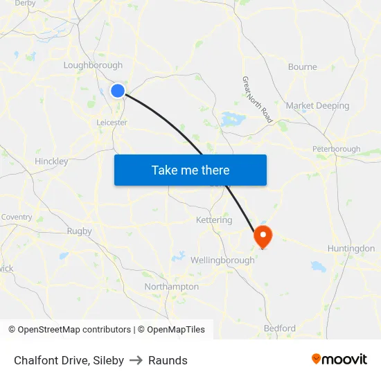 Chalfont Drive, Sileby to Raunds map