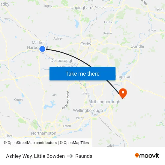 Ashley Way, Little Bowden to Raunds map