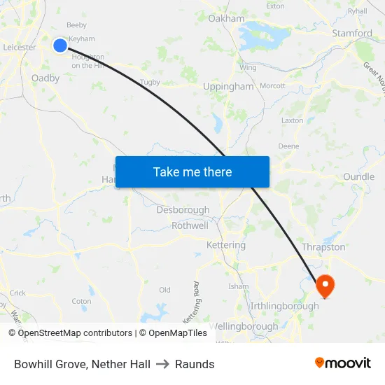 Bowhill Grove, Nether Hall to Raunds map
