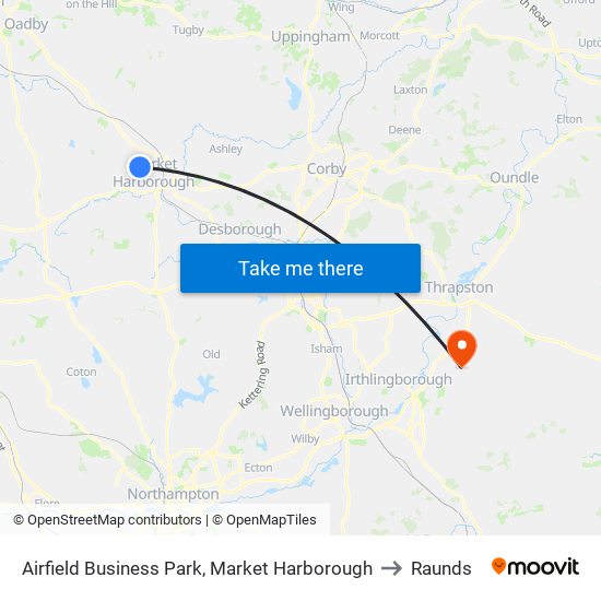 Airfield Business Park, Market Harborough to Raunds map