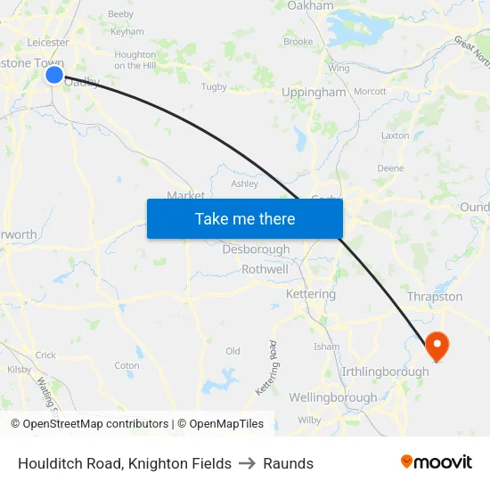 Houlditch Road, Knighton Fields to Raunds map