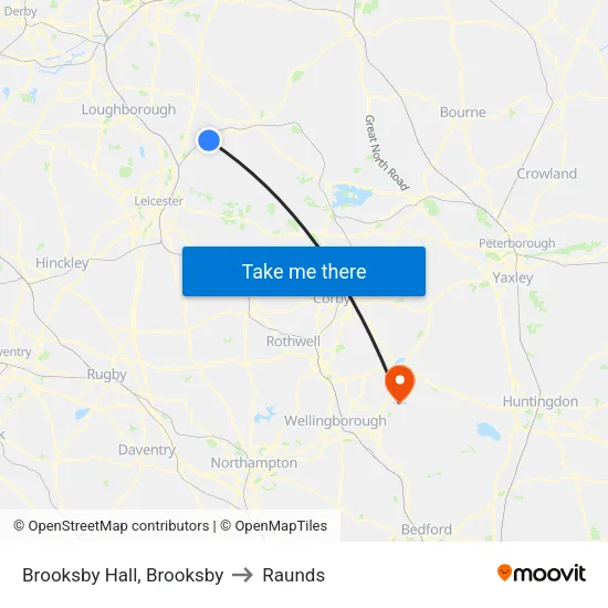 Brooksby Hall, Brooksby to Raunds map