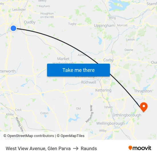 West View Avenue, Glen Parva to Raunds map