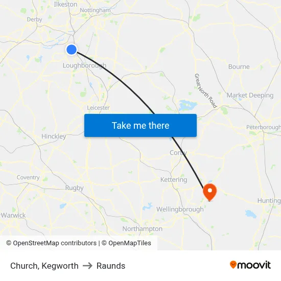 Church, Kegworth to Raunds map