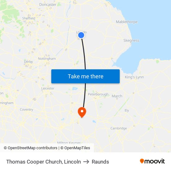 Thomas Cooper Church, Lincoln to Raunds map