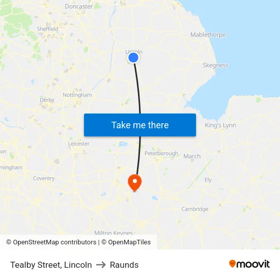 Tealby Street, Lincoln to Raunds map