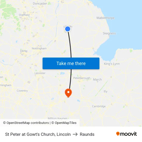 St Peter at Gowt's Church, Lincoln to Raunds map