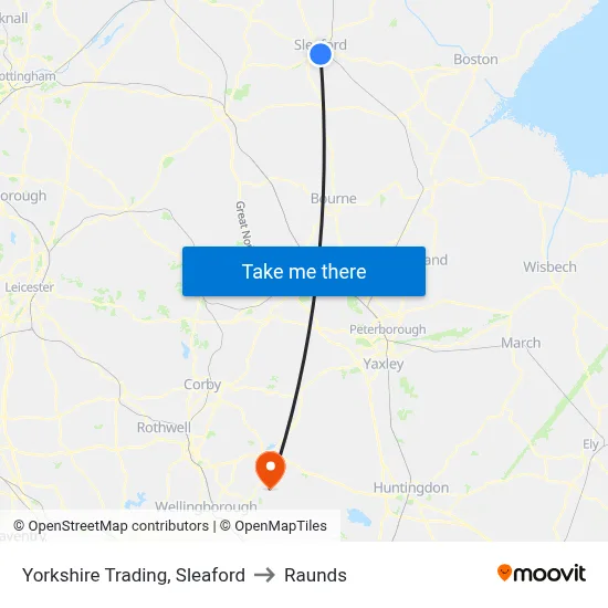 Yorkshire Trading, Sleaford to Raunds map