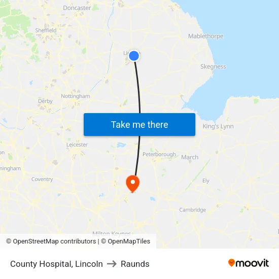 County Hospital, Lincoln to Raunds map