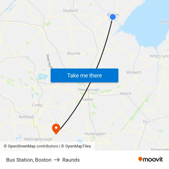 Bus Station, Boston to Raunds map