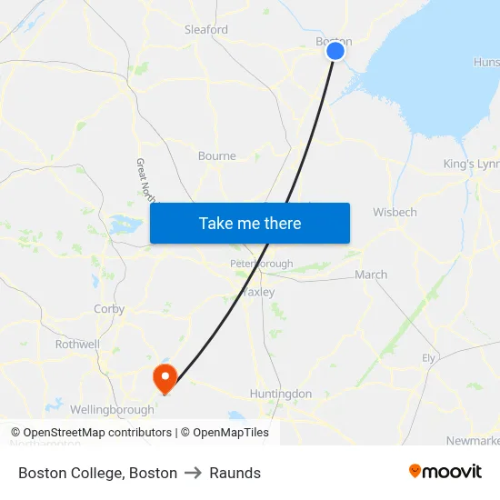 Boston College, Boston to Raunds map