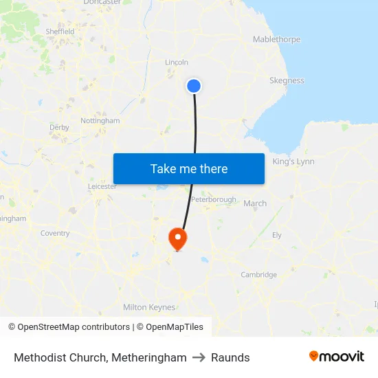 Methodist Church, Metheringham to Raunds map
