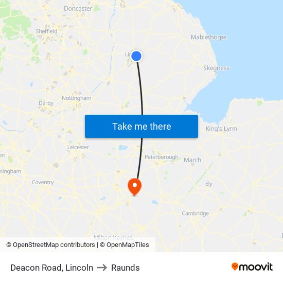 Deacon Road, Lincoln to Raunds map