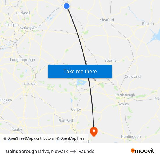 Gainsborough Drive, Newark to Raunds map