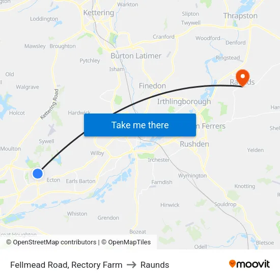 Fellmead Road, Rectory Farm to Raunds map