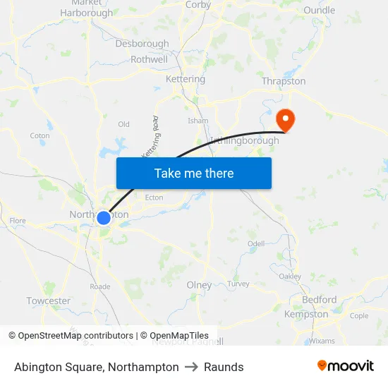 Abington Square, Northampton to Raunds map