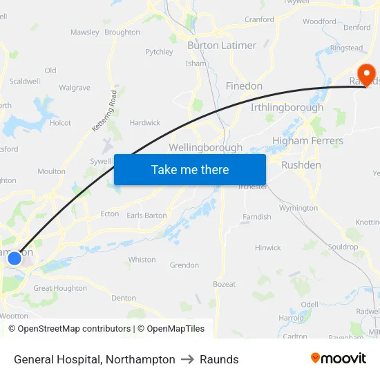 General Hospital, Northampton to Raunds map