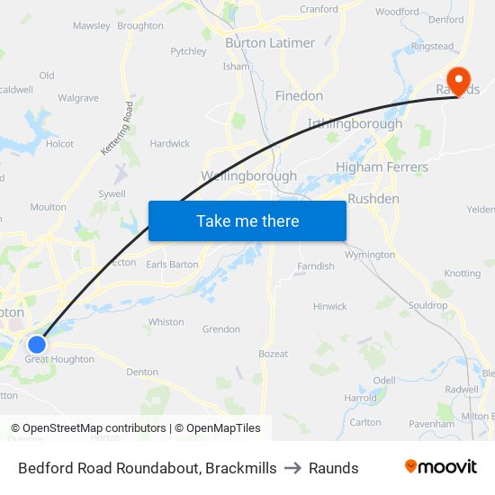 Bedford Road Roundabout, Brackmills to Raunds map