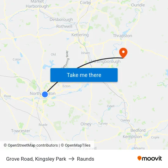 Grove Road, Kingsley Park to Raunds map