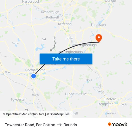 Towcester Road, Far Cotton to Raunds map