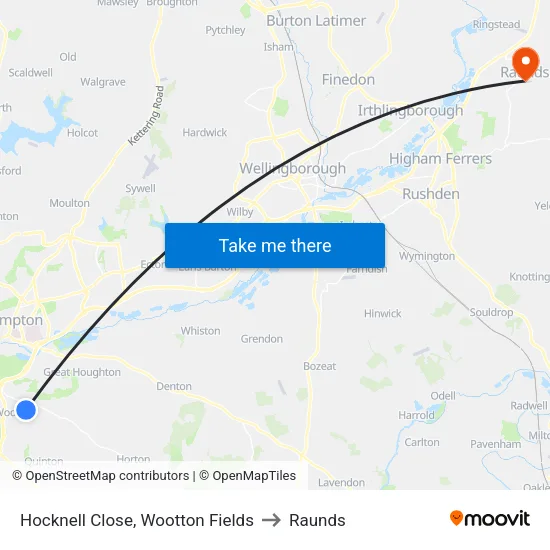 Hocknell Close, Wootton Fields to Raunds map