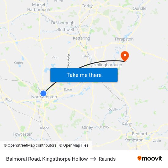 Balmoral Road, Kingsthorpe Hollow to Raunds map