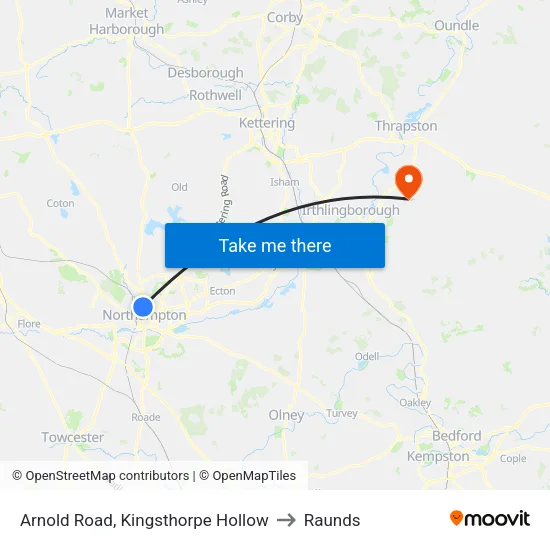 Arnold Road, Kingsthorpe Hollow to Raunds map