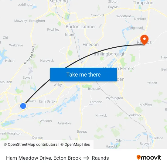 Ham Meadow Drive, Ecton Brook to Raunds map