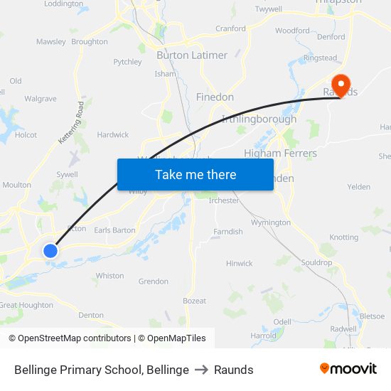 Bellinge Primary School, Bellinge to Raunds map